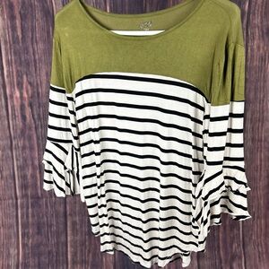 Tickled Teal Green and Yellow 3/4 Sleeve Boxy Blouse